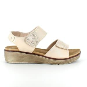 Elegant beige sandal med brede remme og lille hæl - 37