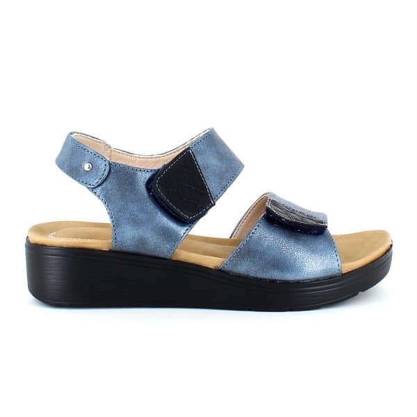 Elegant blå sandal med brede remme og lille hæl - 36