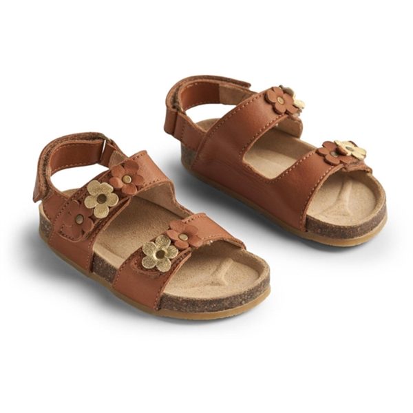 Wheat Sandal Cork Open Toe Clare Flowers Cognac - Str. 27