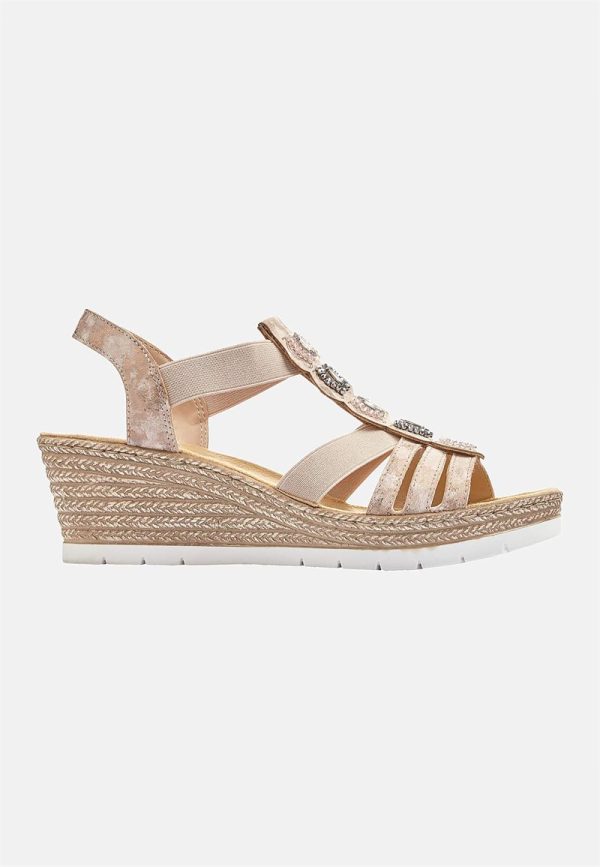 Sandal med hæl med strukturmønstret wedgehæl