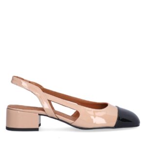 A8069 slingback sandaler med hæl - Black patent/camel patent 285